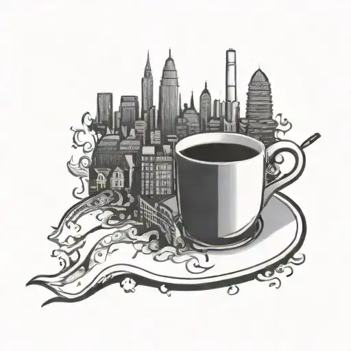 A Silhouette Of London Skyline With A Coffee Cup And Cigarette In The Foreground