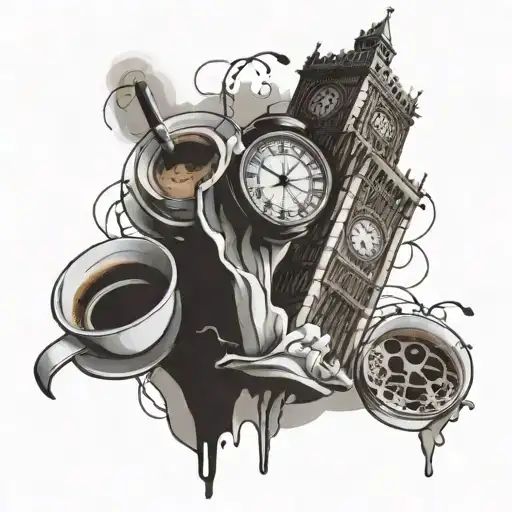 A Clock Tower Inspired By Big Ben With Coffee Cups And Cigarette Butts Scattered Around It