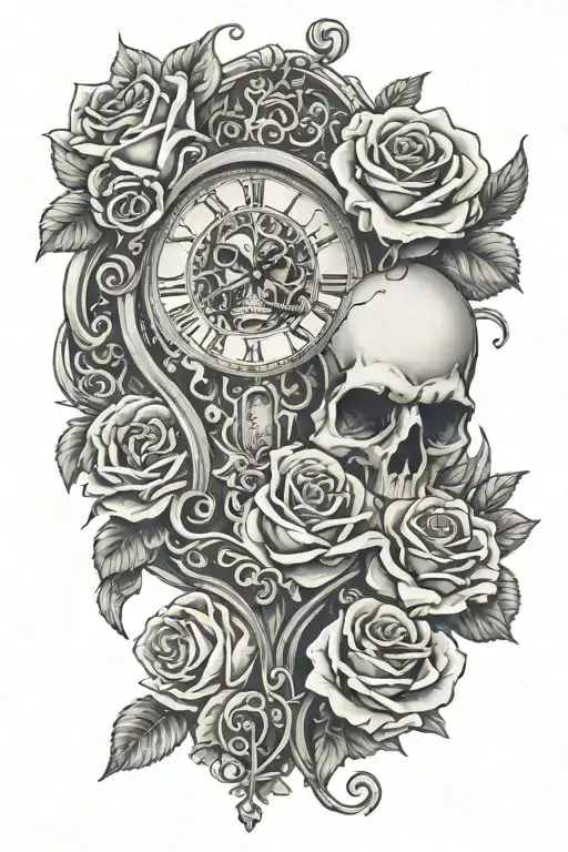 Suger Skull And Roses Grandfather Clock