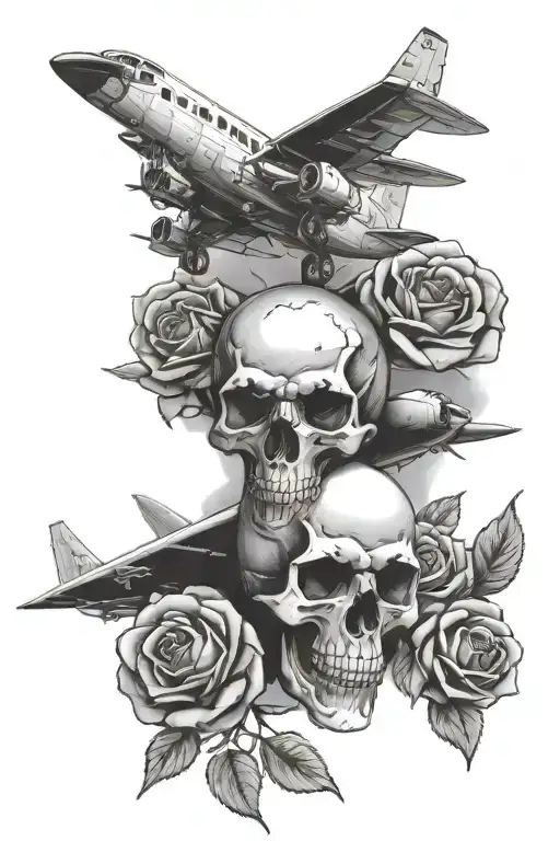 Suger Skull And Roses Plane Flying In The Sky