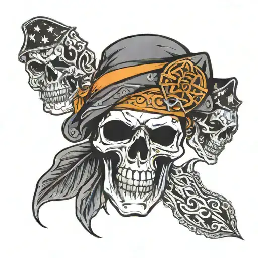 Eastside Mafia Gangsters Black And Orange Bandana With Skull