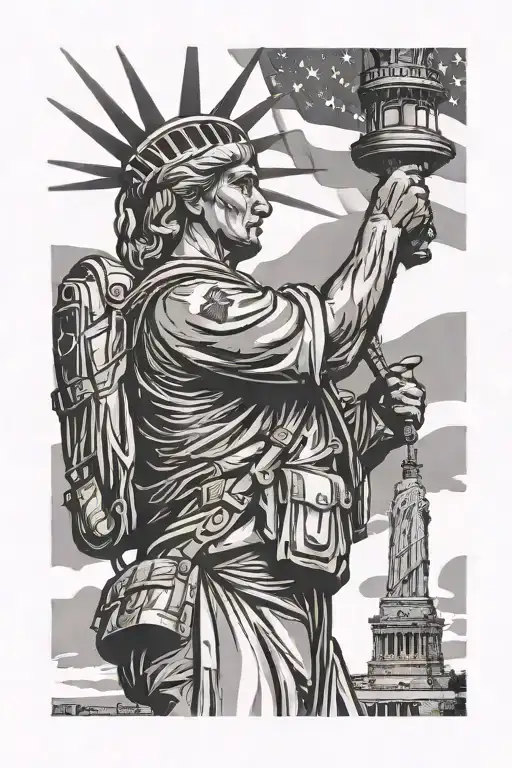 Soldier Saluting With A Background Of The Statue Of Liberty