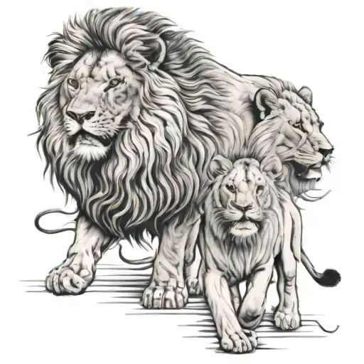 Lion And 2 Sons Walking