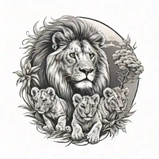 Lion And Lion Cubs