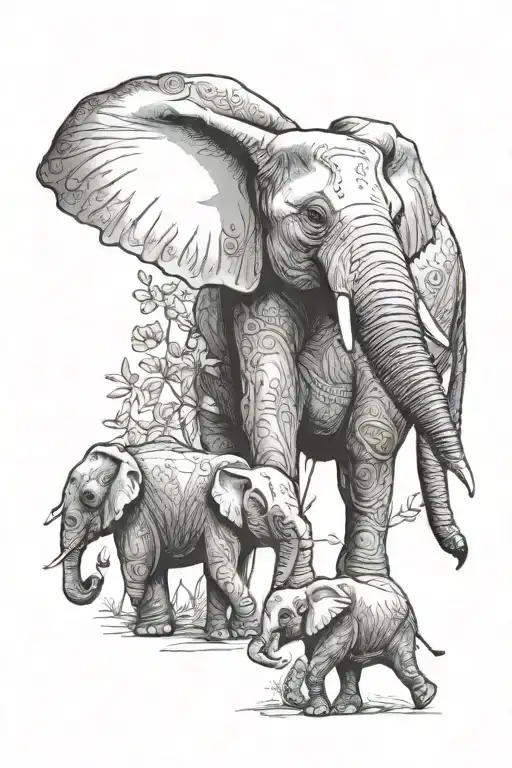 Elephant And Family