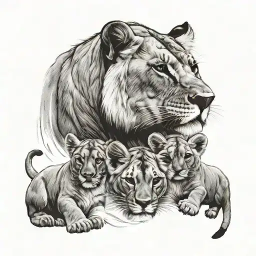 Lioness With Three Male Cubs