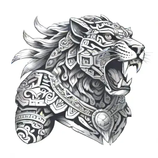 Aztec Jaguar Warrior Wrapped In Kaze On The Chest