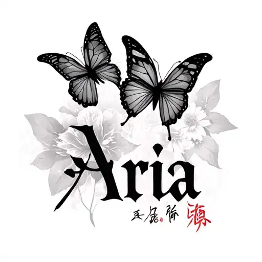 Chinese Letters Saying Aria With Butterfly Under The Word Behind The Ear