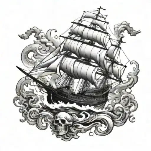 Clipper Ship Attack By Kraken Skull