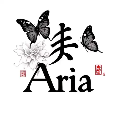 Chinese Letters Saying Aria With Butterfly Under The Word Behind The Ear