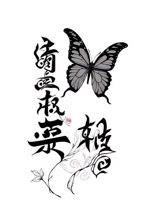 Chinese Letters Saying Aria With Butterfly Under The Word Behind The Ear