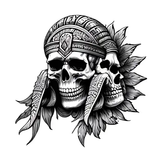 Aztec Desth Skulls See No Evil Hear No Evil Speak No Evil