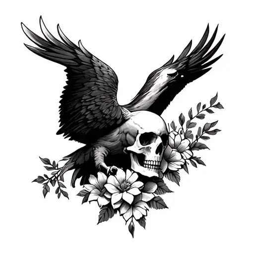 An Eagle With A Skull And Flowers