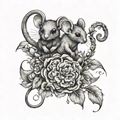 Cute Mice Inside Of A Floral Wrath