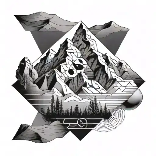 A Geometric Mountain Design Incorporating Musical Symbols Within The Shapes