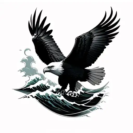 Eagle With A Ocean Waves