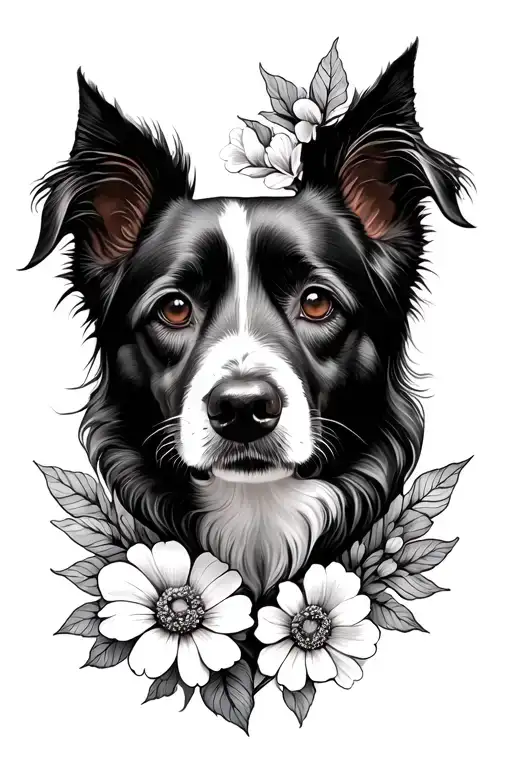 Dog Face With Flowers Blooming