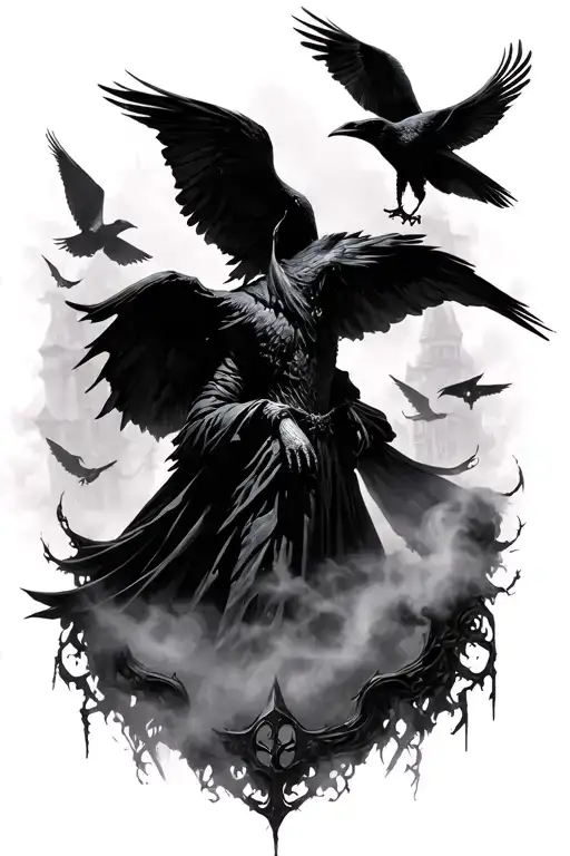 Bloodborne Eileen The Crow Surrounded By Fog And Crows