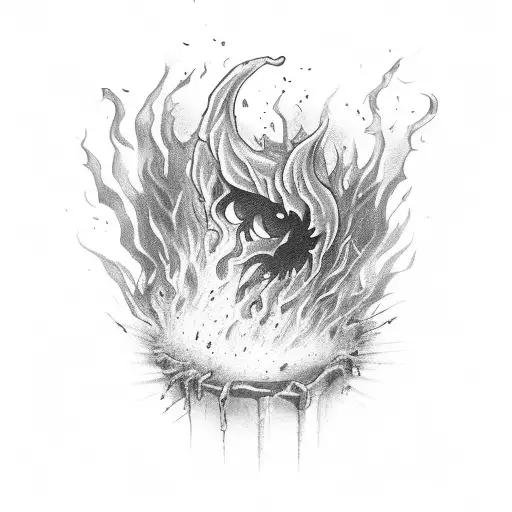A Black And Grey Illustration Of A Fiery Shot Glass In The Depths Of Hell