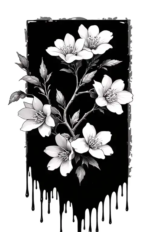 A Branch Of Jasmine Flowers Dripping Blood From It No Color And Make It Manly