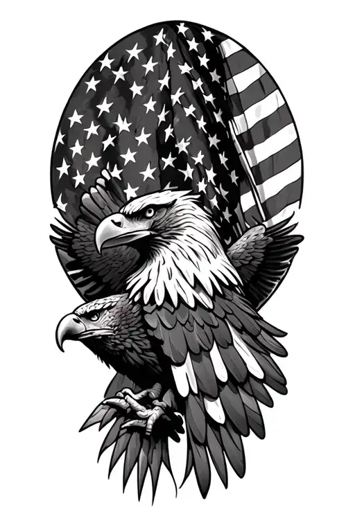 Eagle And A American Flag Intertwined