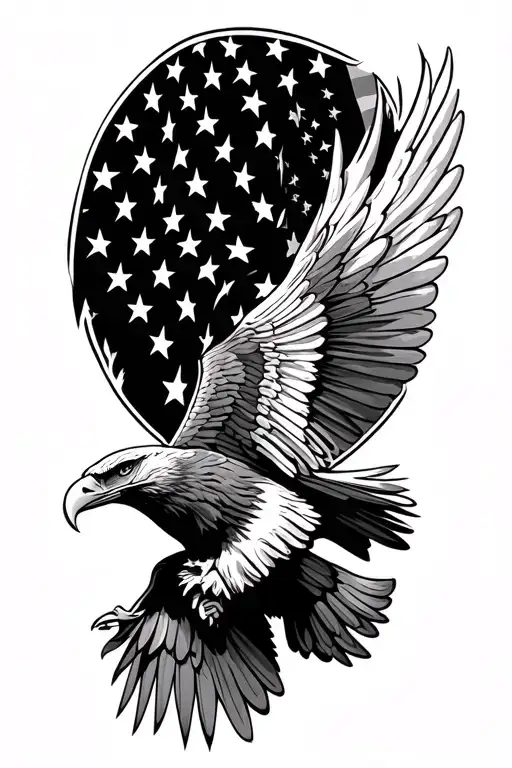 Eagle And A American Flag Intertwined