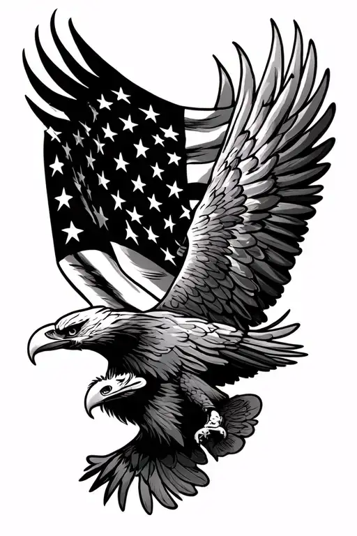 Eagle And A American Flag Intertwined