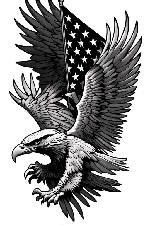 Eagle And A American Flag Intertwined