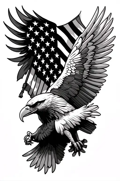 Eagle And A American Flag Intertwined