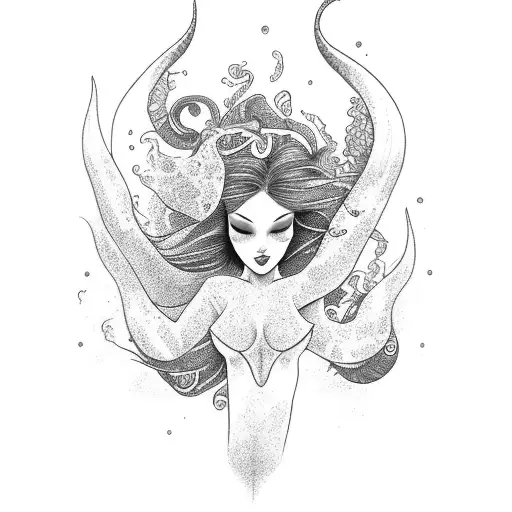 Full Body Mermaid With Upward Going Hair