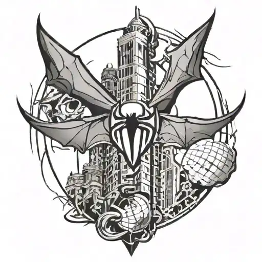 Bat Symbol And Spiderman Symbol Merged To Create A New Logo