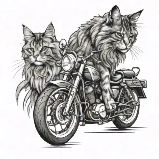 Maine Coon Cat And Harley-davidson