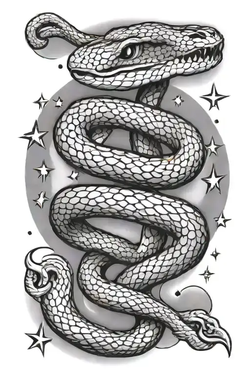 Snake With Moon And Stars