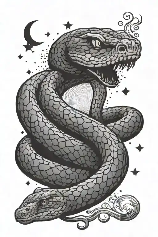 Snake With Moon And Stars