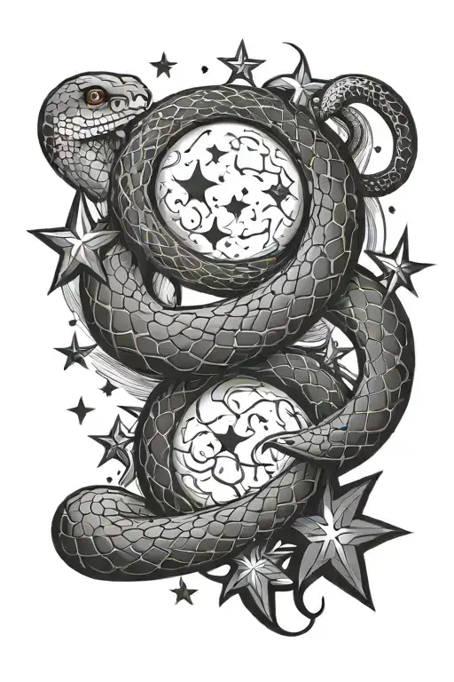 Snake With Moon And Stars