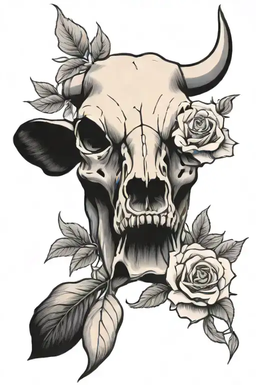 Roses With A Cow Skull With Roses