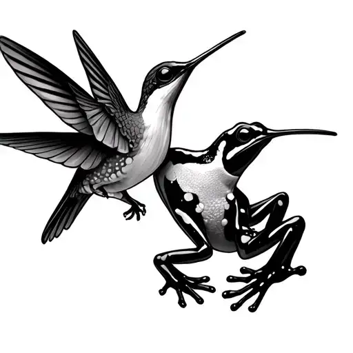 Volcano Hummingbird And Poison Dart Frog In Forest