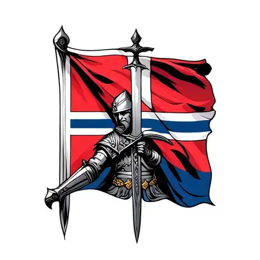 Knight Hammering The Sword In Norwega's Flage