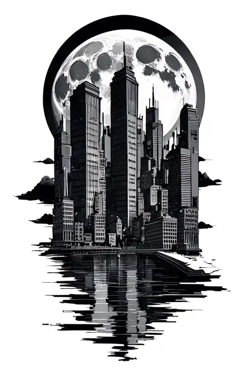 Cityscape And Full Moon