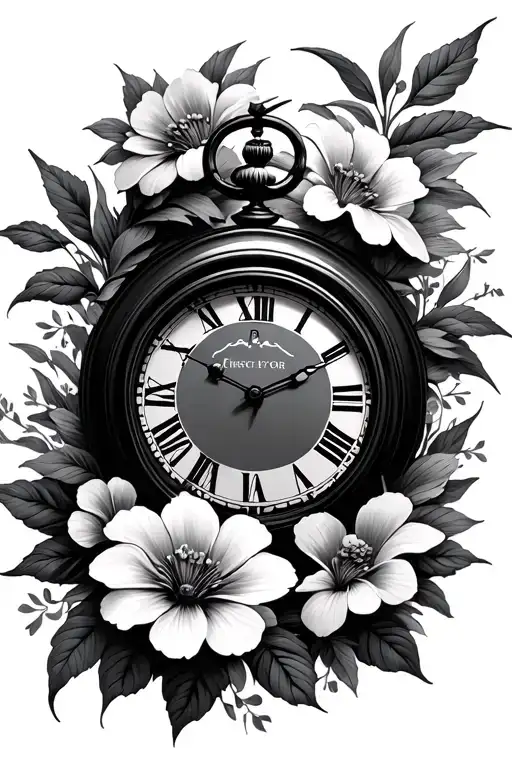 Clock Surrounded By Flowers