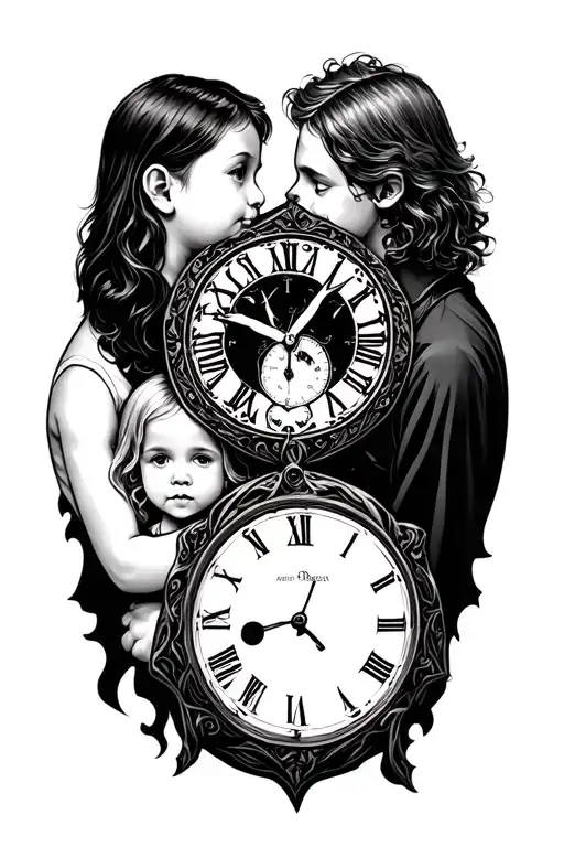 Father And Children Clock