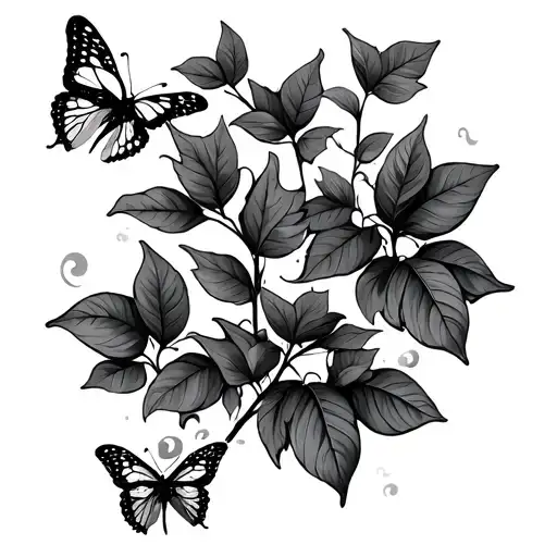 Vine With Small Leaves With Small Butterflies