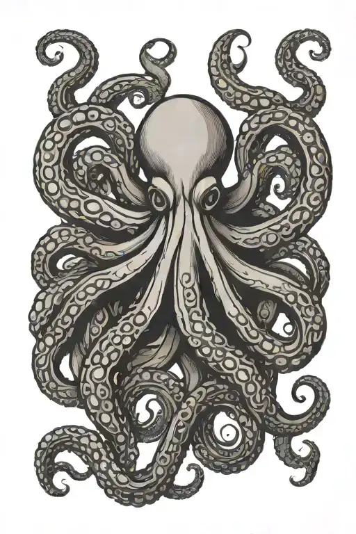 Woodcut Style Tattoo Of A Symmetrical Octopus