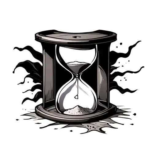 Hourglass With All Sand In The Bottom Chamber With The Name Across The Hourglass