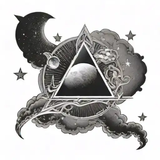 Dark Side Of The Moon With 3 Stars And A Crescent Moon