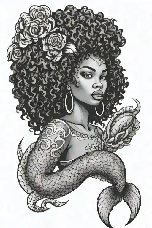 Black Girl Mermaid With Afro