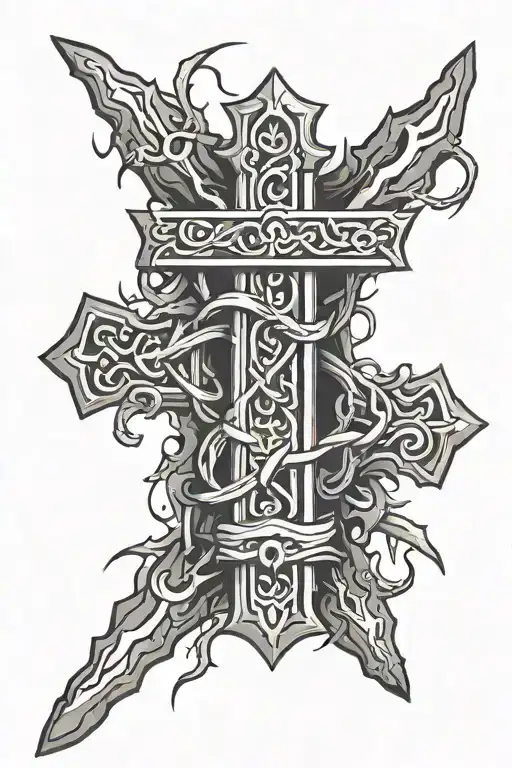 Cross With Crown Of Thorns Encircling The Too Horizontal Beam