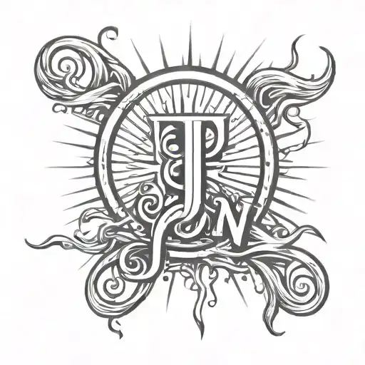 Letters J And N With Sun Rays Beaming Through Cords