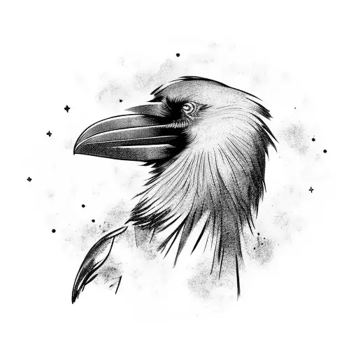 A Raven Perched On A Bass Guitar Under A Starry Sky