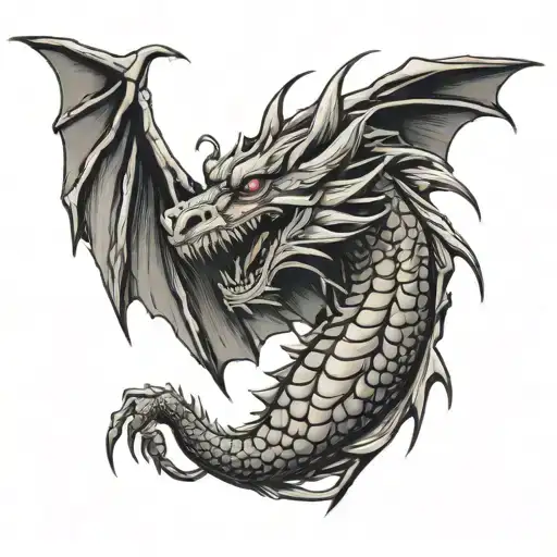 Woodcut Style Tatto Of A Mythical Dragon